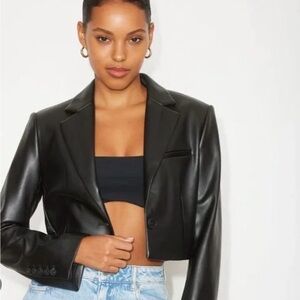 Dynamite Black Faux Leather Crop Blazer